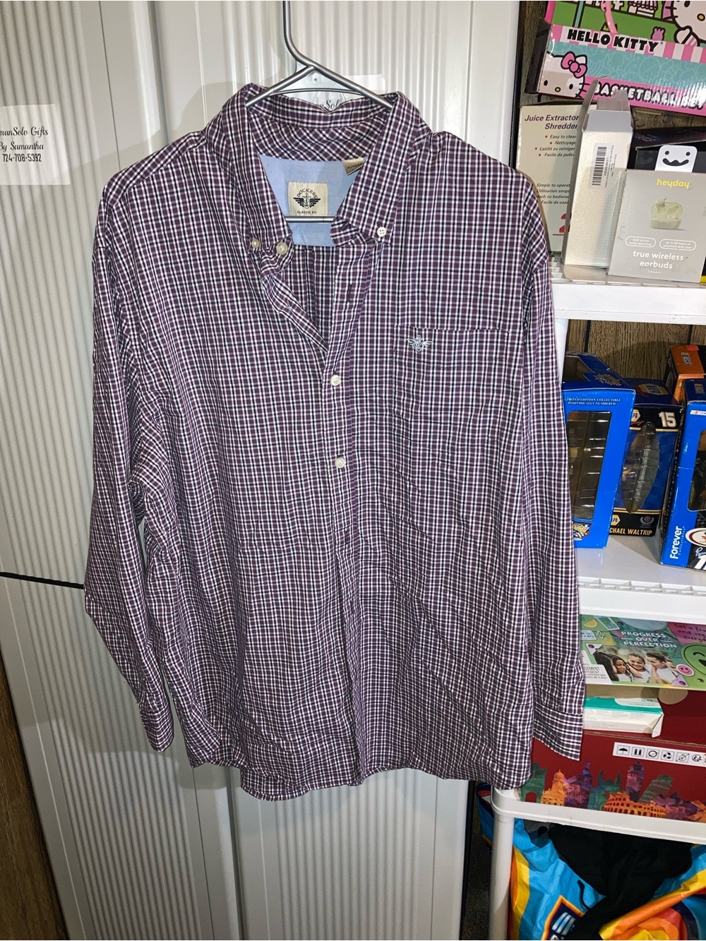 Dockers Men's Button-Down Plaid Shirt - Burgundy and White